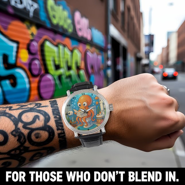 Octopus on Toilet Humorous Funny Bathroom Setting 腕時計 (クリエイターアップロード済み)