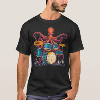 Octopus Playing Drums I Drummer Drumming Musician  Tシャツ