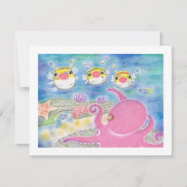 Octopus Porcupinefish Music Any Occasion Flat Card サンキューカード