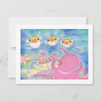 Octopus Porcupinefish Music Any Occasion Flat Card サンキューカード