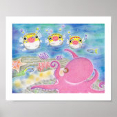 Octopus Porcupinefish Singing Nursery Art Poster ポスター (正面)