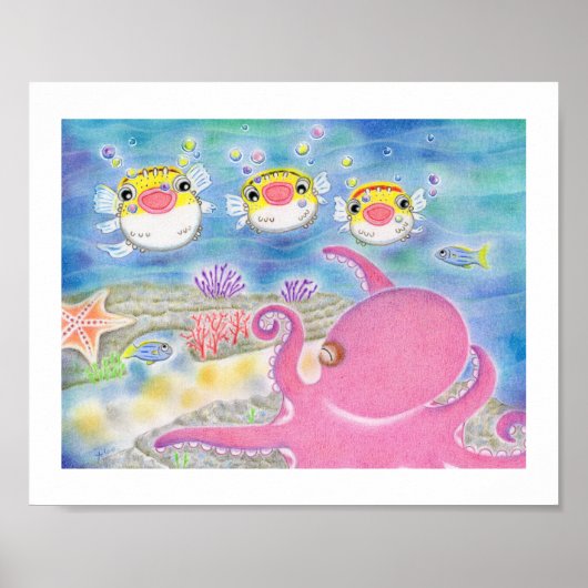 Octopus Porcupinefish Singing Nursery Art Poster ポスター (正面)