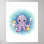 Octopus Wash Station Kids Bathroom Wall Art ポスター (正面)