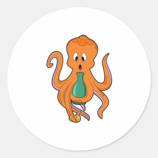 Octopus withボトル.PNG ラウンドシール (正面)