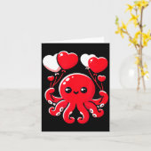 Octopus With Heart Balloons Adorable Valentines Da カード (黄色い花)