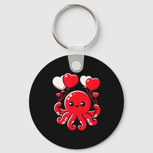 Octopus With Heart Balloons Adorable Valentines Da キーホルダー (正面)