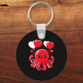 Octopus With Heart Balloons Adorable Valentines Da キーホルダー (正面)