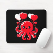 Octopus With Heart Balloons Adorable Valentines Da マウスパッド (マウス)