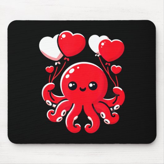 Octopus With Heart Balloons Adorable Valentines Da マウスパッド (正面)