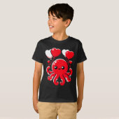 Octopus With Heart Balloons Adorable Valentines Da Tシャツ (正面フル)