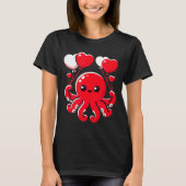 Octopus With Heart Balloons Adorable Valentines Da Tシャツ (正面)