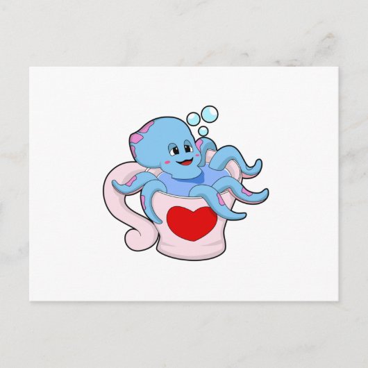 Octopus with Heart Cup.PNG ポストカード (正面)