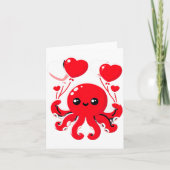 Octopus With Heart Lloons Adorable Valentines Day  カード (正面)