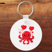Octopus With Heart Lloons Adorable Valentines Day  キーホルダー (正面)