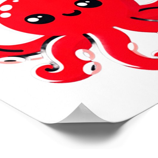 Octopus With Heart Lloons Adorable Valentines Day  ポスター (角)