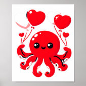 Octopus With Heart Lloons Adorable Valentines Day  ポスター (正面)
