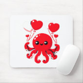 Octopus With Heart Lloons Adorable Valentines Day  マウスパッド (マウス)