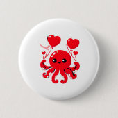 Octopus With Heart Lloons Adorable Valentines Day  缶バッジ (正面)