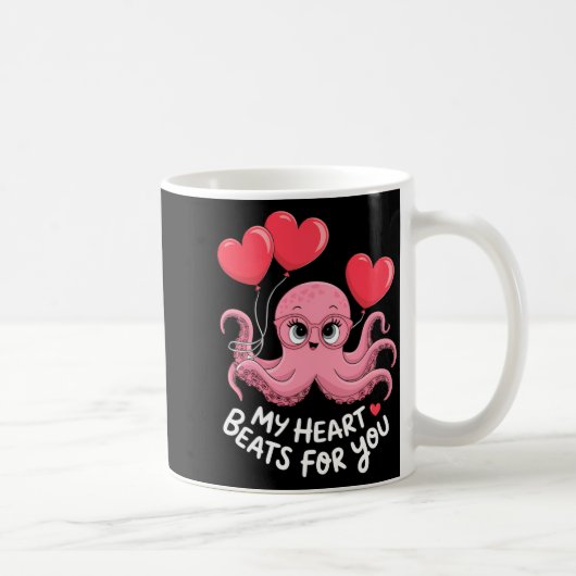 Octopus With Heart Lloons My Heart Beats For You V コーヒーマグカップ (右)