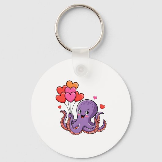 Octopus With Heart Lloons Valentine Day  キーホルダー (正面)
