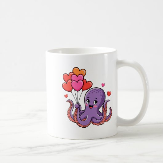 Octopus With Heart Lloons Valentine Day  コーヒーマグカップ (右)