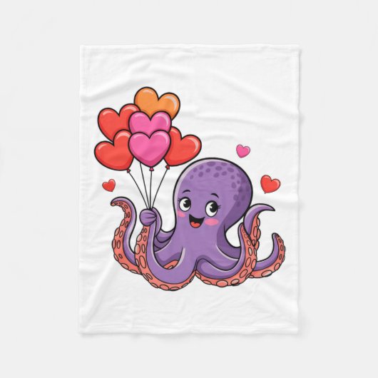Octopus With Heart Lloons Valentine Day  フリースブランケット (正面)