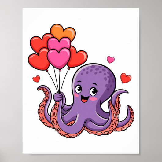Octopus With Heart Lloons Valentine Day  ポスター (正面)