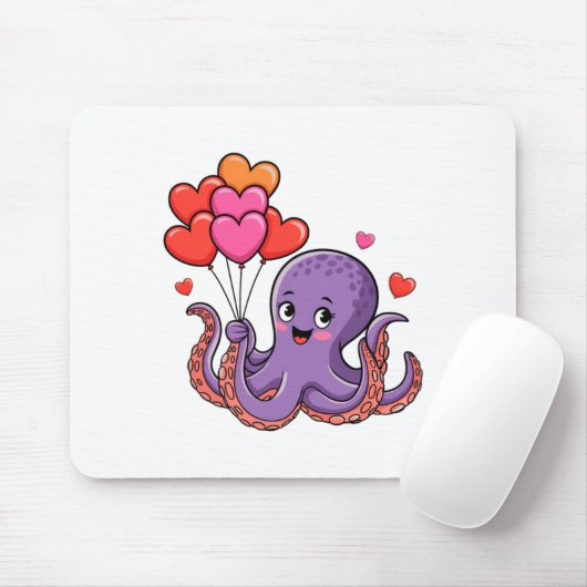 Octopus With Heart Lloons Valentine Day マウスパッド (マウス)
