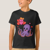 Octopus With Heart Lloons Valentine Day Tシャツ (正面)