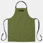 OD Green cooking apron with custom name エプロン (正面)