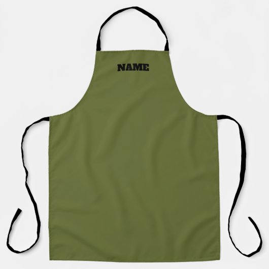 OD Green cooking apron with custom name エプロン (正面)