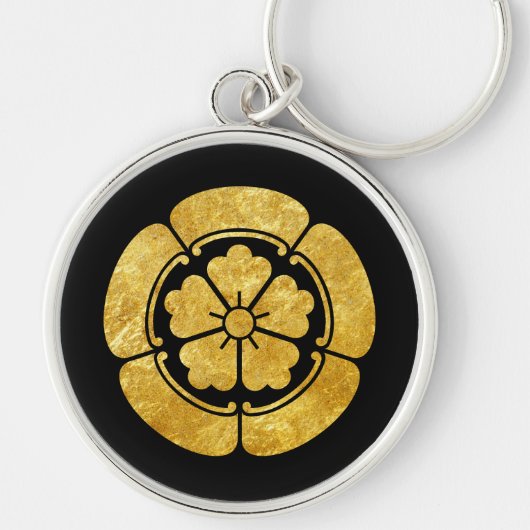 Oda Mon Japanese samurai clan faux gold on black キーホルダー (正面)