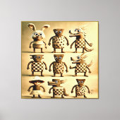 Odd Friends - 市松模様に &  Dotsクリーチャー・ファミリー・ポスト キャンバスプリント (正面)