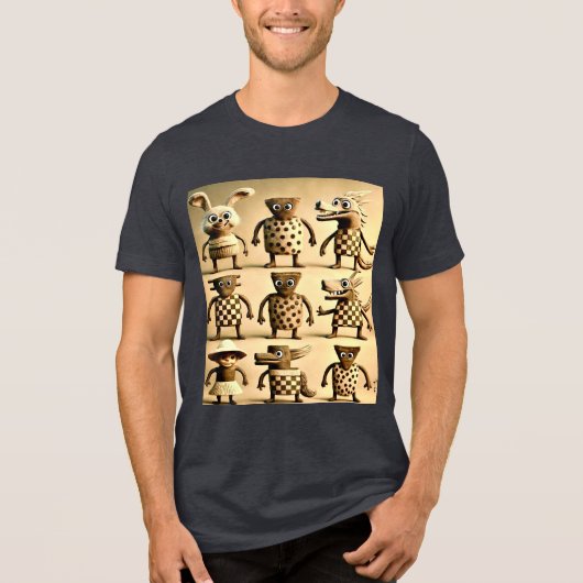 Odd Friends - 市松模様に &  Dotsクリーチャー・ファミリー・ポスト トライブレンドＴシャツ (正面)