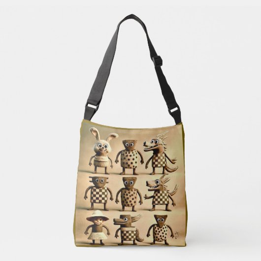 Odd Friends – Checker & Dots Creature Family Tote  クロスボディバッグ (正面)