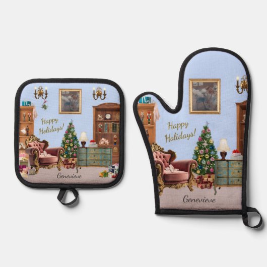 Ode to The Nutcracker Ballet Blue 鍋つかみ&鍋敷きセット (正面)