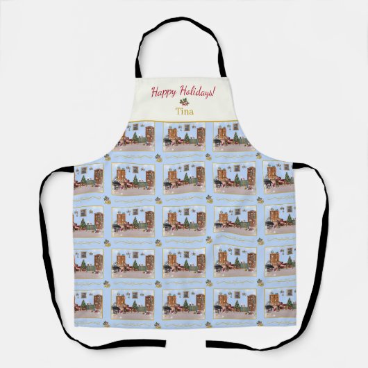 Ode to The Nutcracker Blue Scene Ivory Accent エプロン (正面)