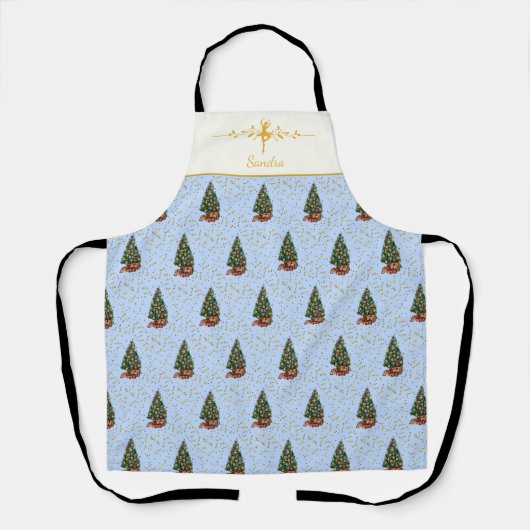 Ode to The Nutcracker Blue Tree Gold Accent エプロン (正面)