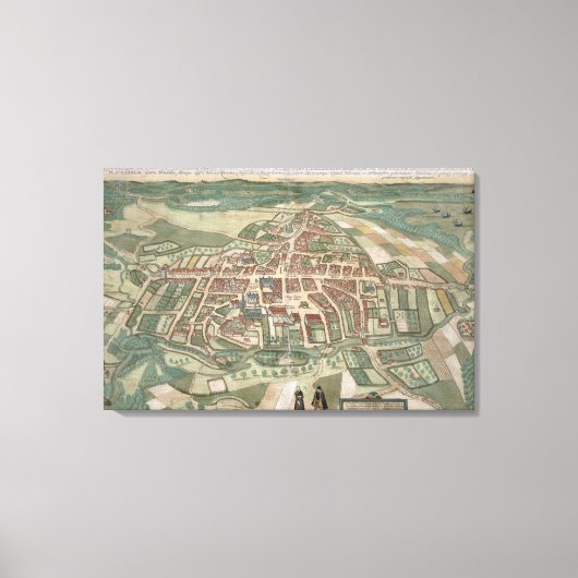 Odenseの地図， 'Civitates Orbis Terrarum'からの'by キャンバスプリント (正面)