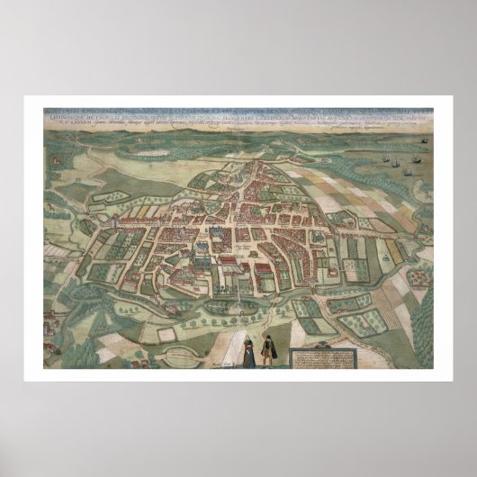 Odenseの地図， 'Civitates Orbis Terrarum'からの'by ポスター (正面)