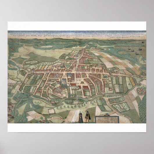 Odenseの地図， 'Civitates Orbis Terrarum'からの'by ポスター (正面)