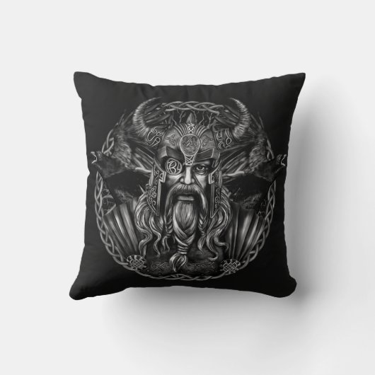 Odinおよび彼のHuginnおよびMuninnをあさり歩きます クッション (裏面)