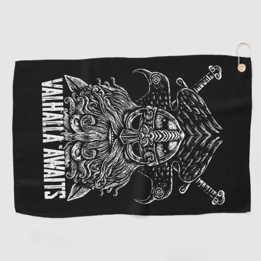 Odinのワタリガラスのバイキングの神話ヴァルハラは待ちます ゴルフタオル (横)