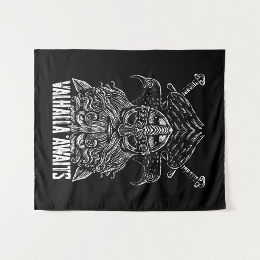 Odinのワタリガラスのバイキングの神話ヴァルハラは待ちます タペストリー (正面(横))