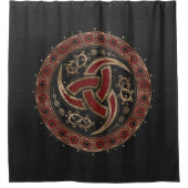 Odinの角黒および赤の革および金ゴールド シャワーカーテン (正面)