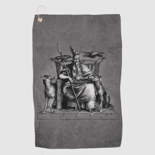 Odinは彼の石造りの王位のバイキングの神話であさり歩きます ゴルフタオル (正面)