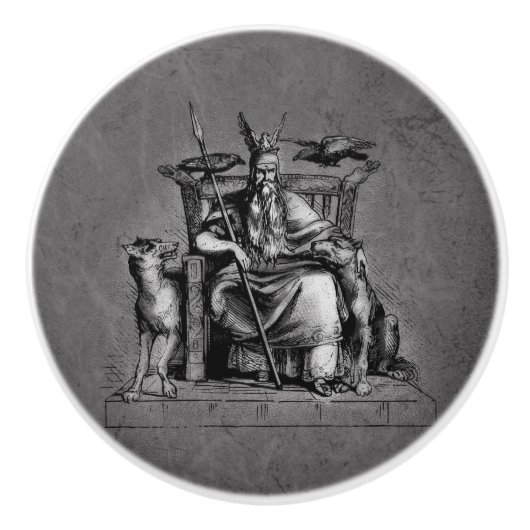 Odinは彼の石造りの王位のバイキングの神話であさり歩きます セラミックノブ (正面)