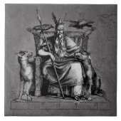 Odinは彼の石造りの王位のバイキングの神話であさり歩きます タイル (正面)