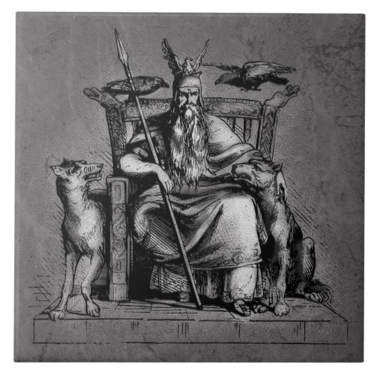 Odinは彼の石造りの王位のバイキングの神話であさり歩きます タイル (正面)