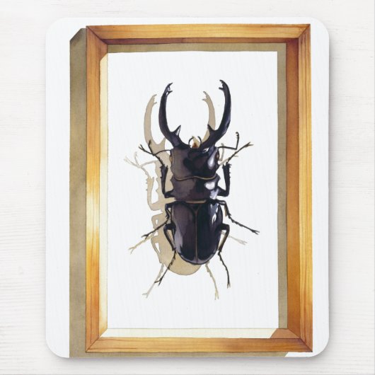 "Odontolabis D. subita"のクワガタムシの水彩画 マウスパッド (正面)